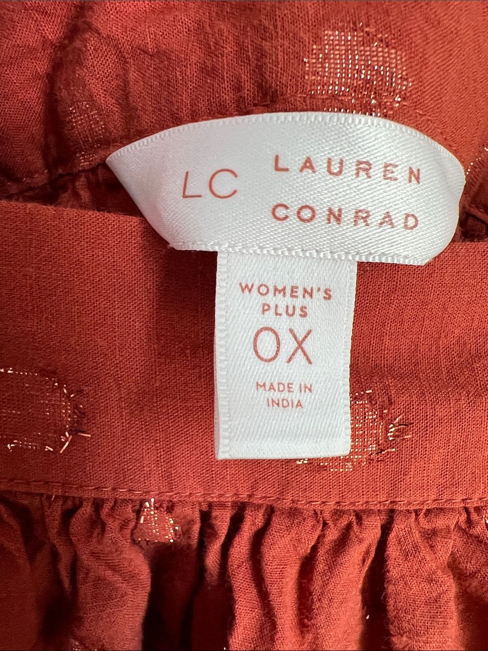 LC Lauren Conrad | Womenâs Rust Red Off-Shoulder Peasant Top Metallic Dots Sz 0X - Picture 2 of 16